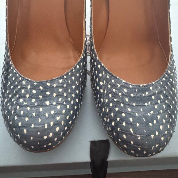 NIB Lanvin Snakeskin Embossed Dotted Espadrille Wedges in Bleu Marine - Picture 6 of 12